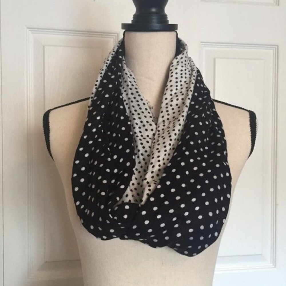 Polka dot two-tone infinity scarf